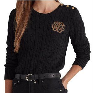Ralph LAUREN Womens Black Ribbed Crest-embossed Buttons Long Sleeve Medium NWTs